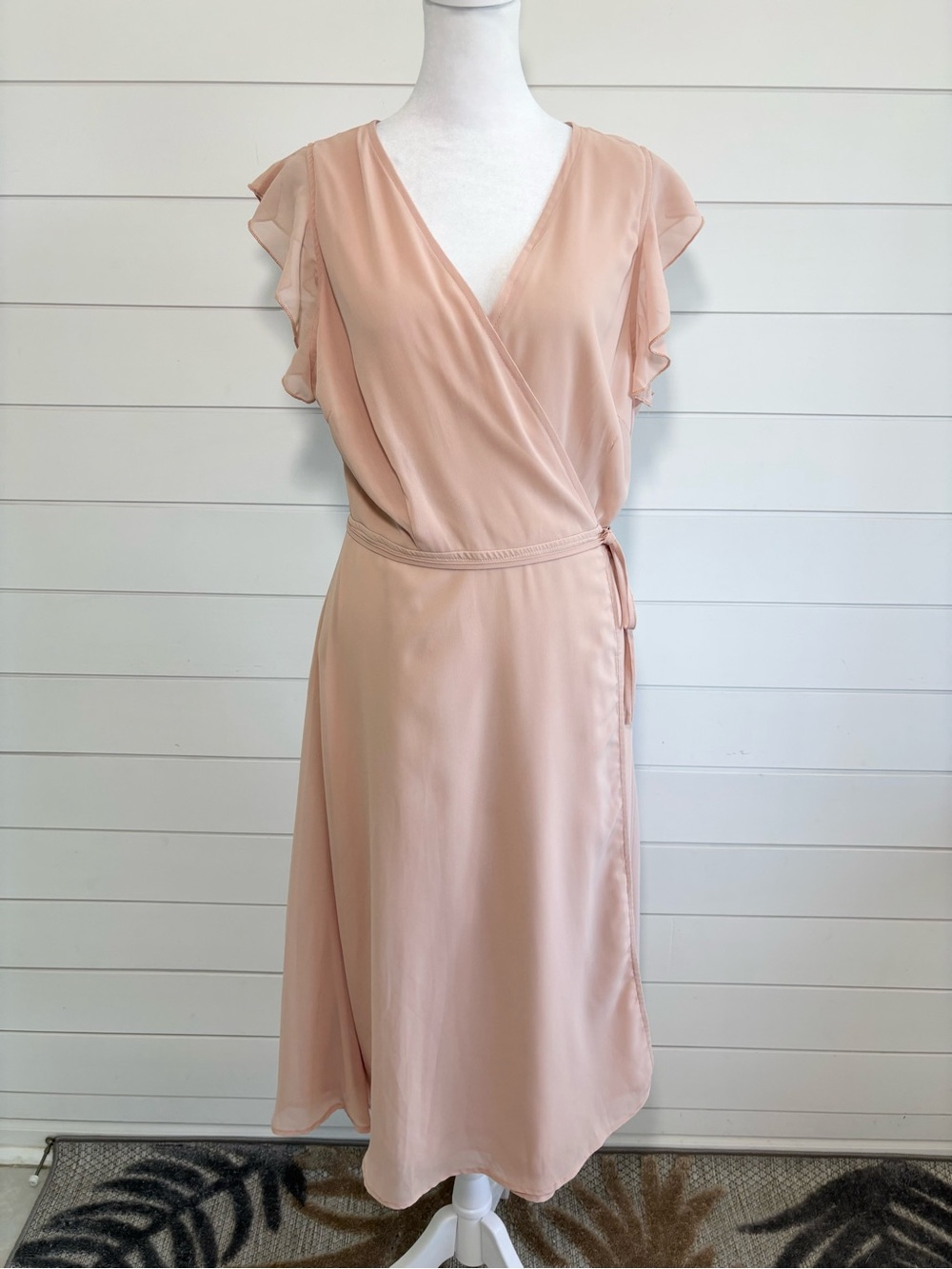 Boohoo Blush Wrap Midi Dress with Flutter Sleeves Size 10